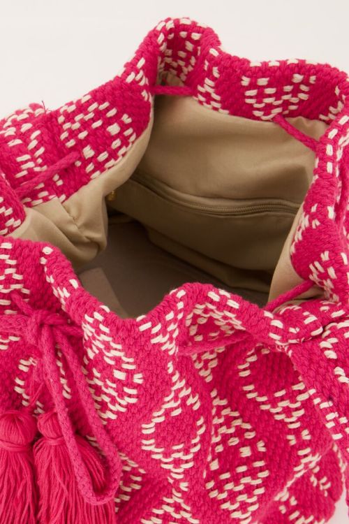 Roze ronde schoudertas met geweven Aztec print