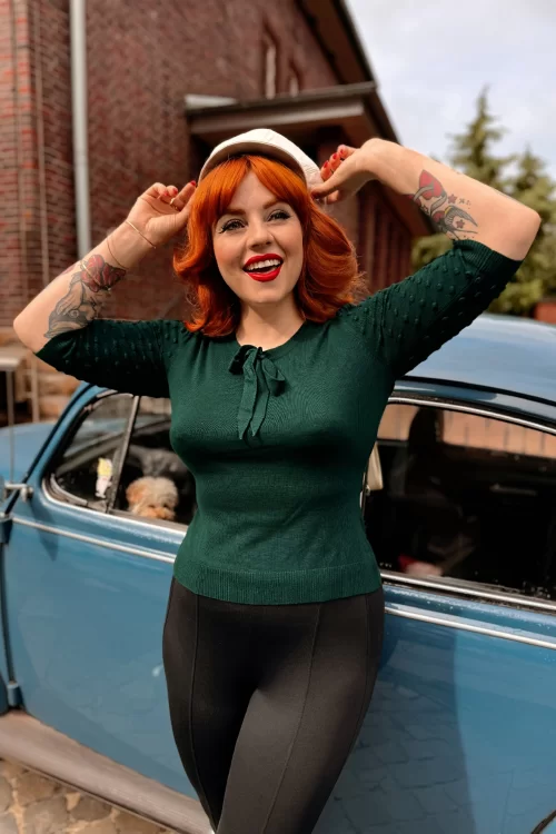 Topvintage Boutique Collection Milly gebreide top in donkergroen