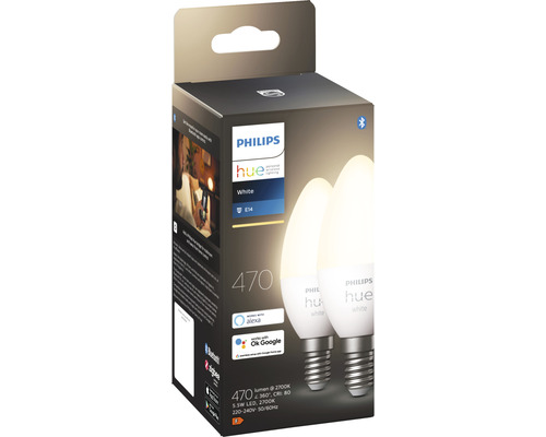 Philips Hue Kaarslamp Wit Dimbaar E14 2x 5,5W 2x 470 lm Warm Wit 2-pack - Compatibel met SMART HOME van Hornbach