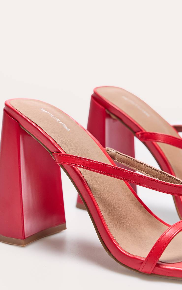 Rouge Mules À Talon Bloc Haut En Synthétiquecuir Bout Carré Avec Double Bride