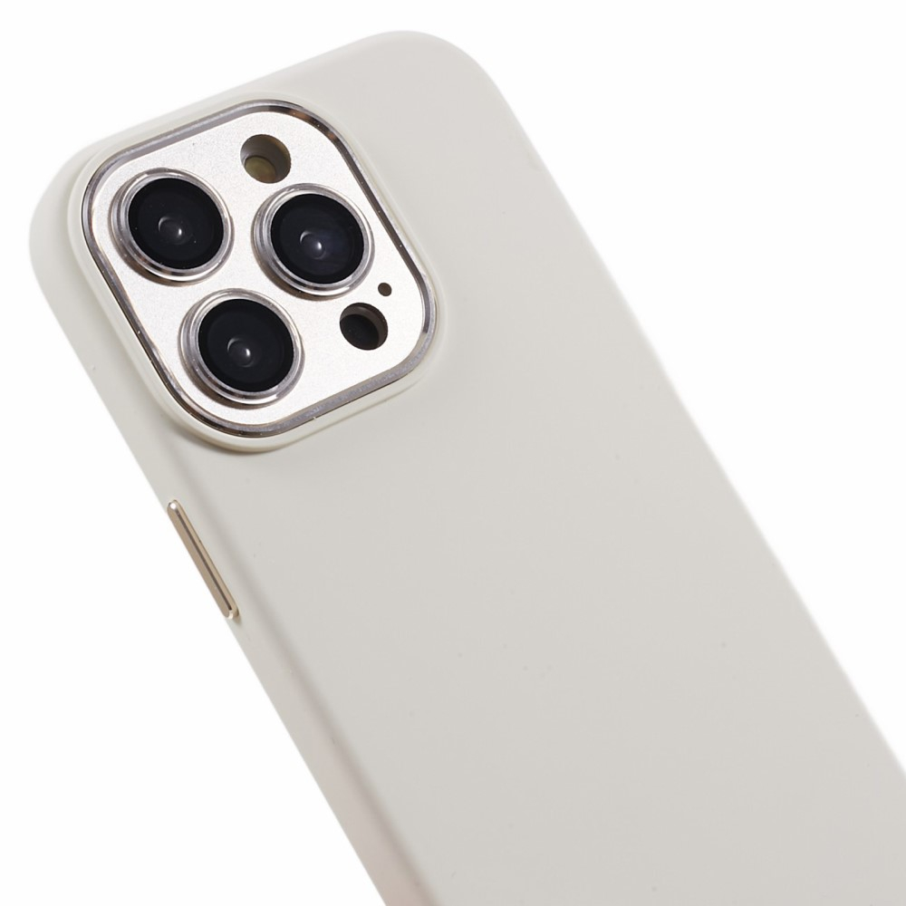 iPhone 15 Pro Max Silikon Hardcase Hülle mit Alu Kamerarahmen - Weiss