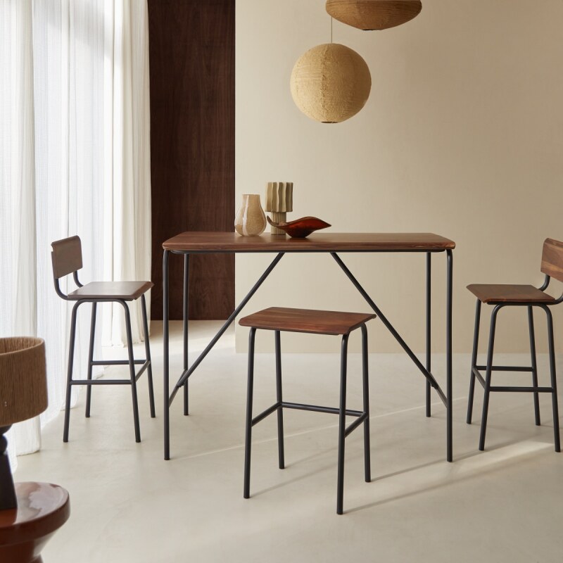 Table haute Talia en bois de palissandre et métal L 140 x P 85 cm