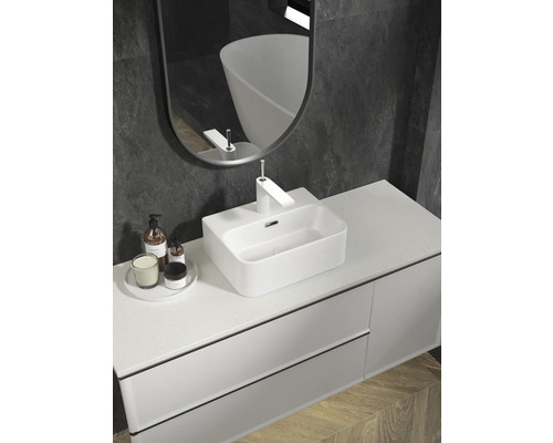 Jungborn THREE wastafel, 39 x 30 cm, wit mat, inclusief keramische afvoerplug
