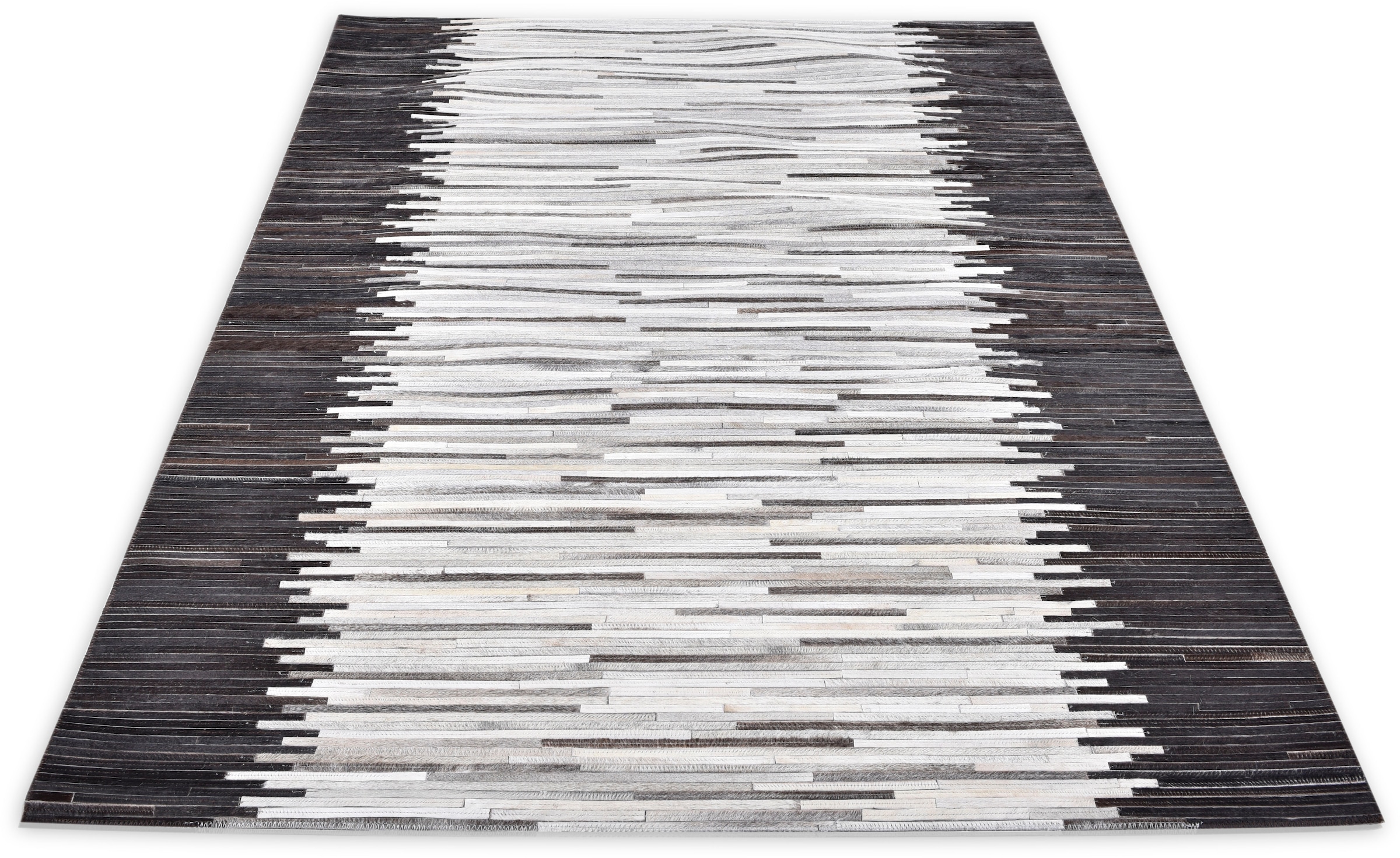 THEKO Fellteppich »Kobe-Streifen« rechteckig 3 mm Höhe Patchwork, handgenäht, echtes Rinderfell in Naturtönen