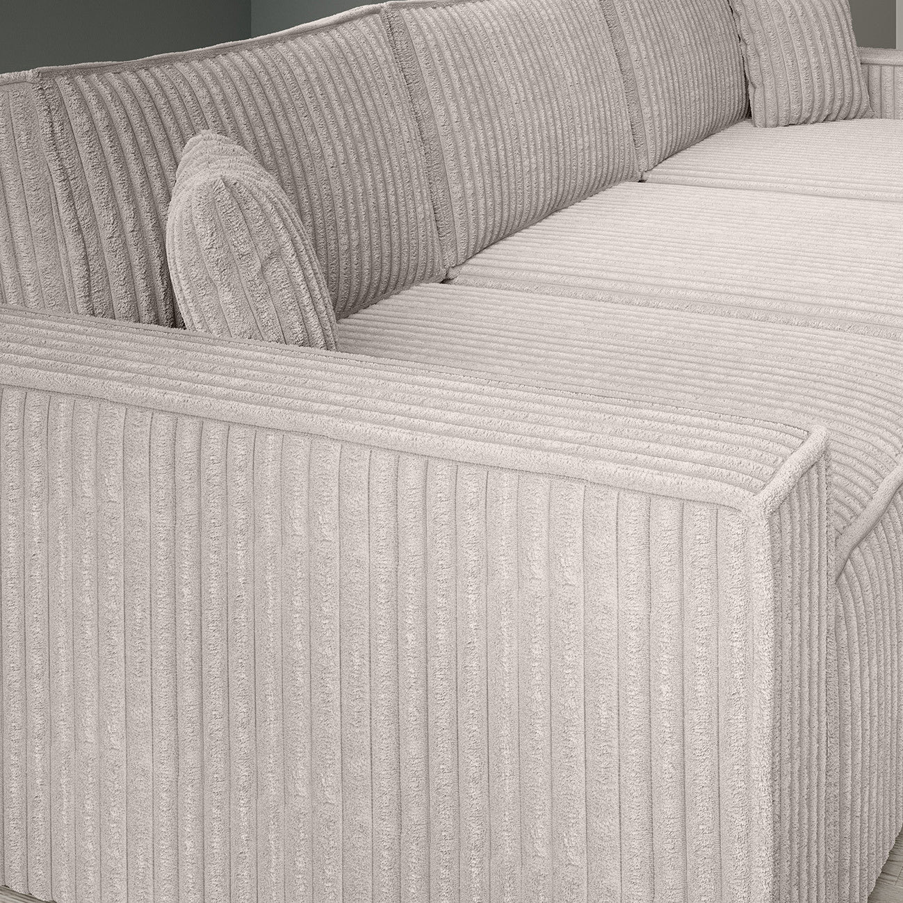 Manolo - Hoekbank 3-zits met chaise longue - Ribstof beige - Rechts