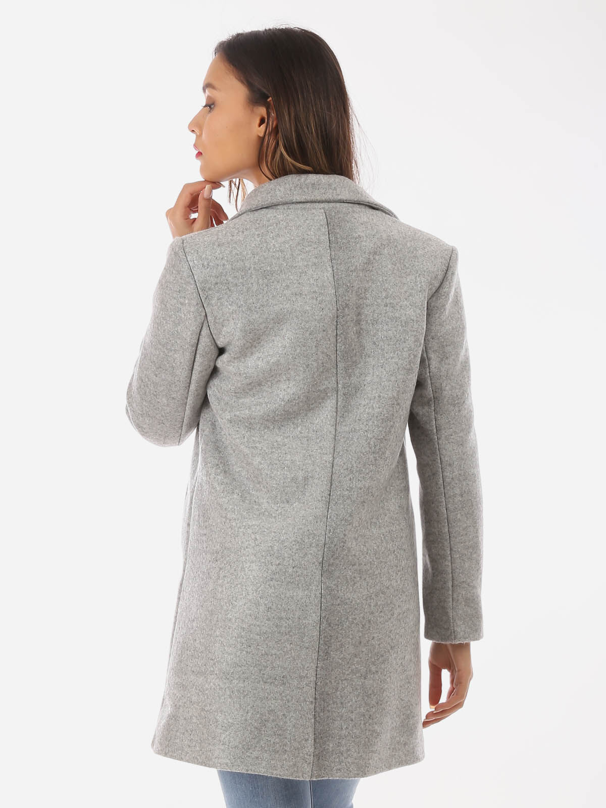 Manteau classique à bouton- Gris clair