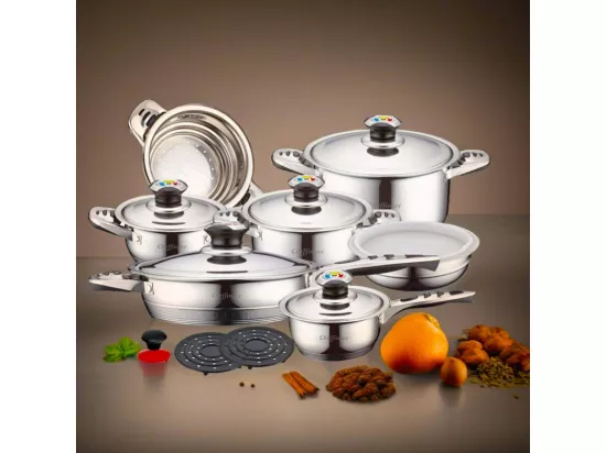 Cheffinger CF-1600S: Batterie De Cuisine 16 Pièces En Acier Inoxydable (Inox)