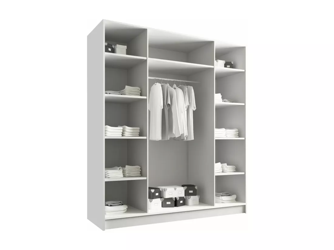 Armoire Closico 192, Doré|Blanc, 215x200x58cm, Portes d'armoire: Avec des charnières