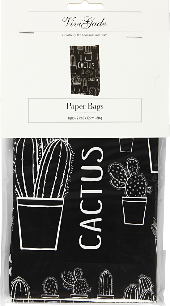 Papirposer - Kaktus - Sort - 21X6X12 CM - 80 G - 8 Stk