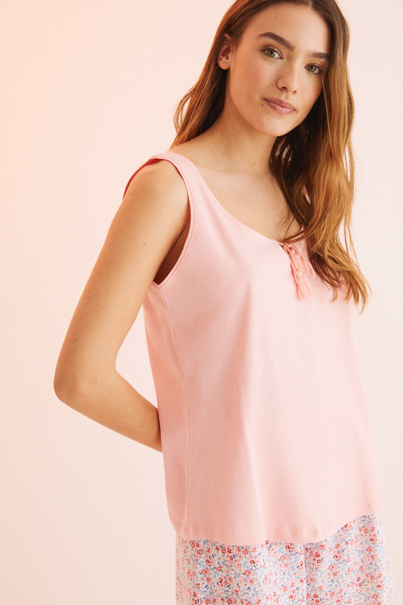 Pijama curto rosa com alças, 100% algodão - rosa