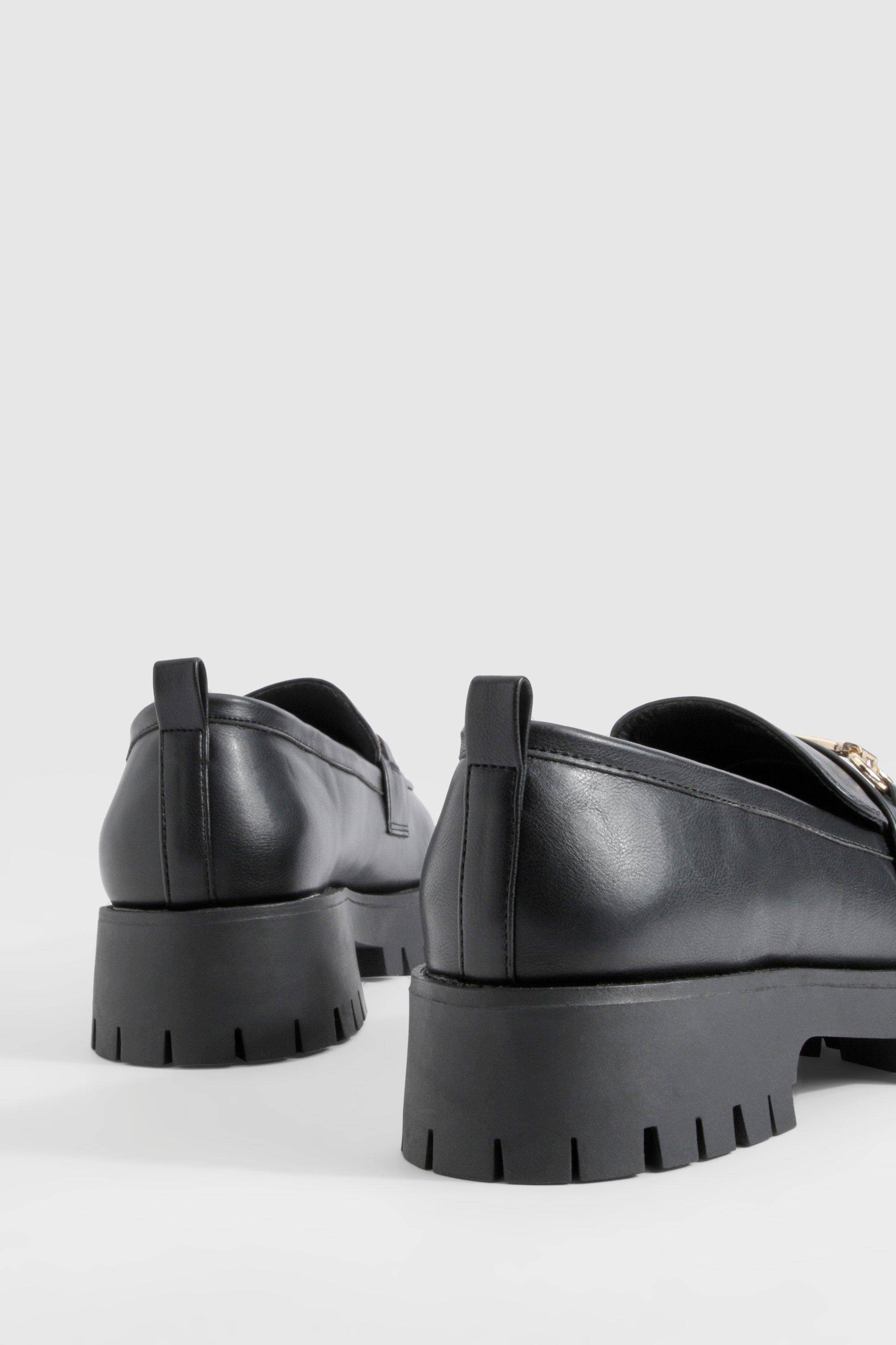 boohoo Mocassins À Barre En T Coupe Large Et Semelle Épaisse