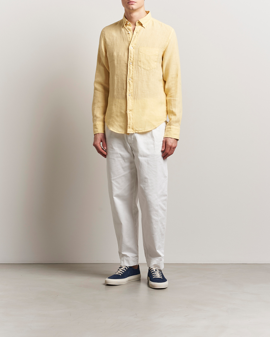 GANT Regular Fit Garment Dyed Linen Shirt Dusty Yellow
