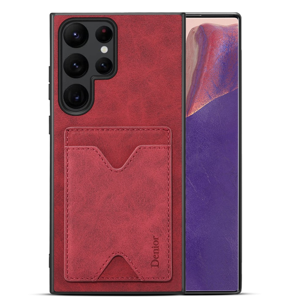 Samsung Galaxy S24 Ultra Hybrid Leder Hülle mit Magnetischem Kartenfach   Kickstand Aufsteller - Rot