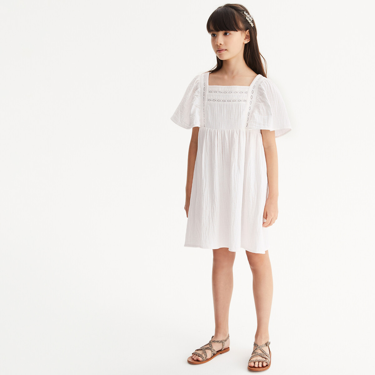 COLEÇÕES LA REDOUTE<br>Vestido festivo bordado com ombros plissados