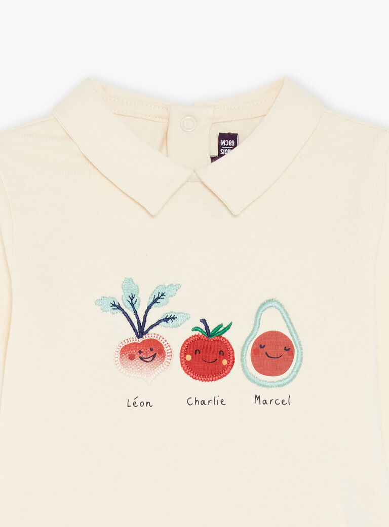 Polo vanille à patchs légumes brodés
