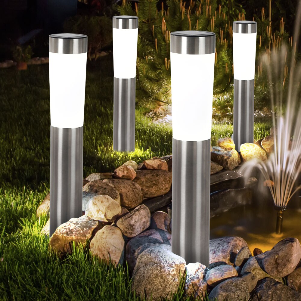 3er Set LED Solarleuchte, Edelstahl, Erdspieß, H 56 cm