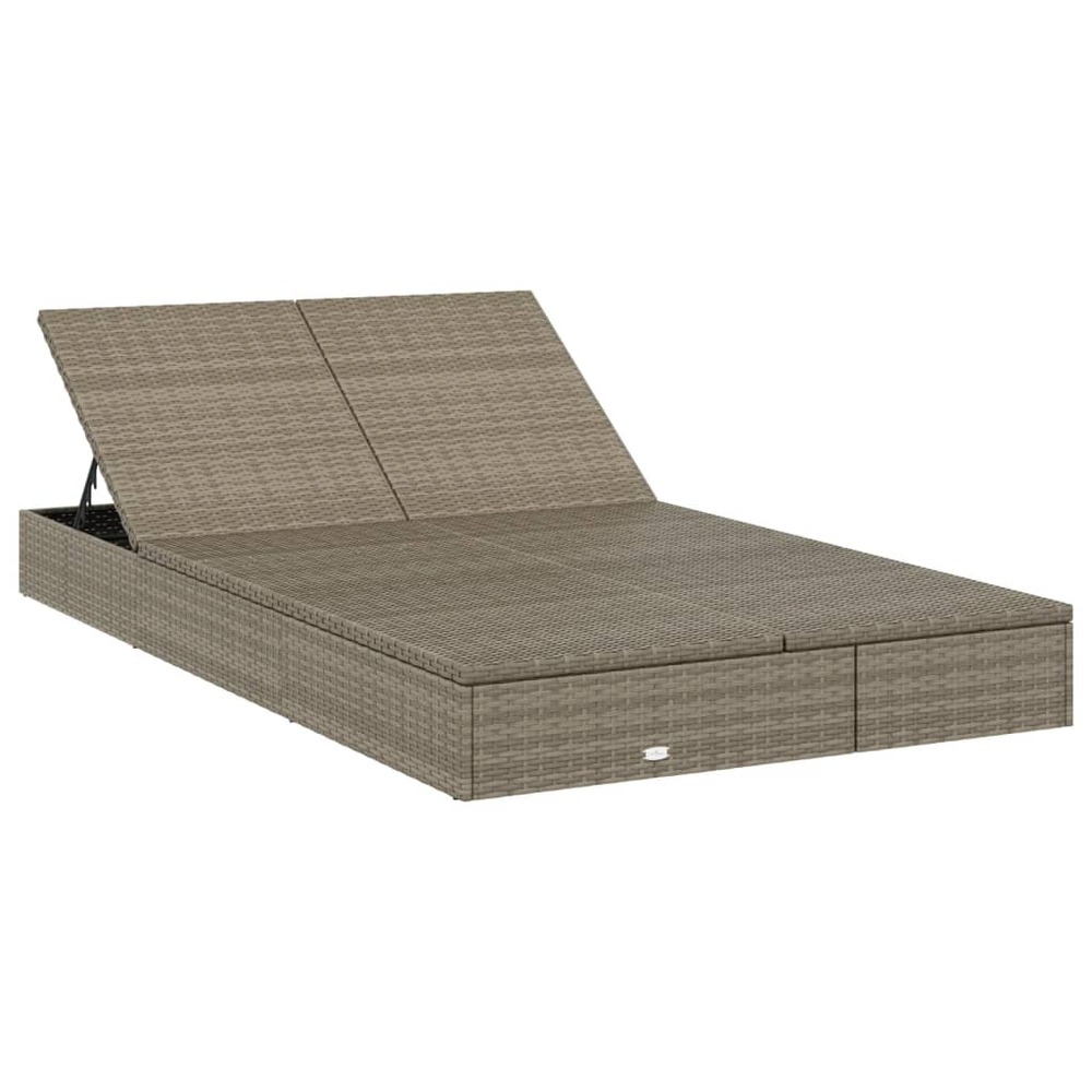 Transat chaise longue bain de soleil lit de jardin terrasse meuble d'extérieur à 2 places avec coussins gris résine tressée 0