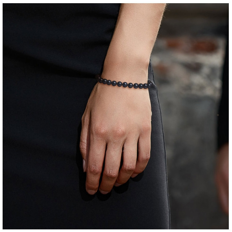Bracelet Femme Perles de culture d'eau douce Noires AA et Fermoir Or jaune 750/1000