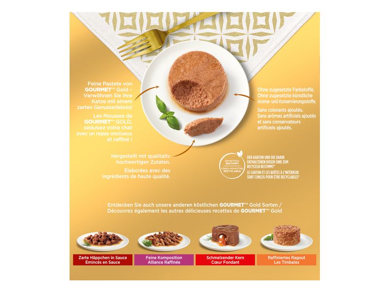 Purina Gourmet Nassfutter Gourmet Gold Mousse, 8 x 85 g Alleinfuttermittel für ausgewachsene- und Senior-Katzen