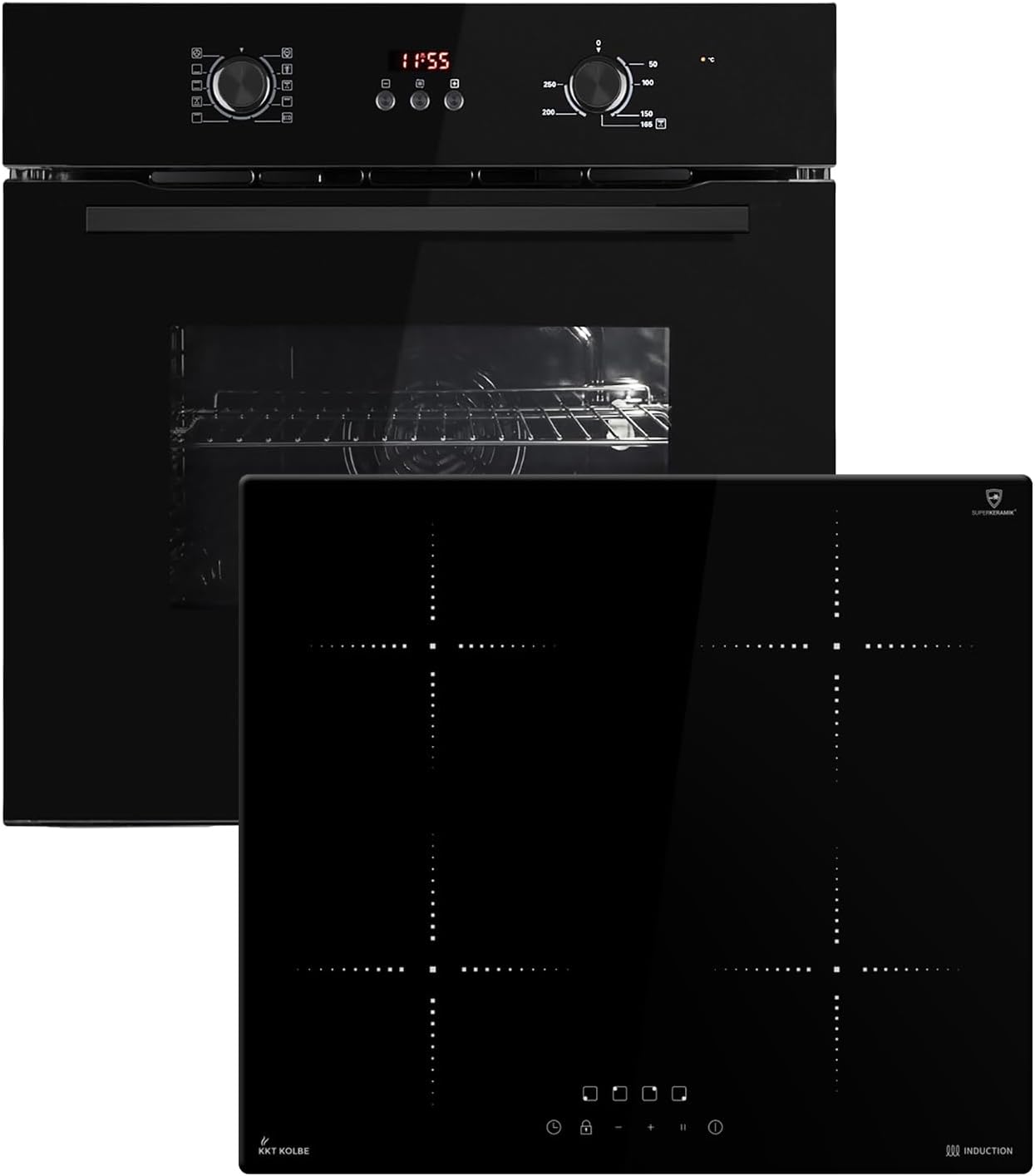KKT KOLBE Autarkes Herdset | 60cm Einbaubackofen BO8005FB | 59cm Induktionskochfeld IH85900RL | Grill | Heißluft | Automatik-Timer | 2-fach Wärmeschutzverglasung | Kindersicherung | SET8005FBIH859RL