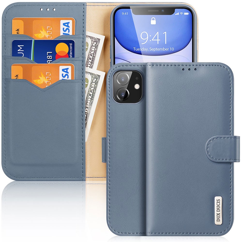 iPhone 11 Flip Wallet Cover Echtleder Tasche (RFID Schutz) - Blaugrau