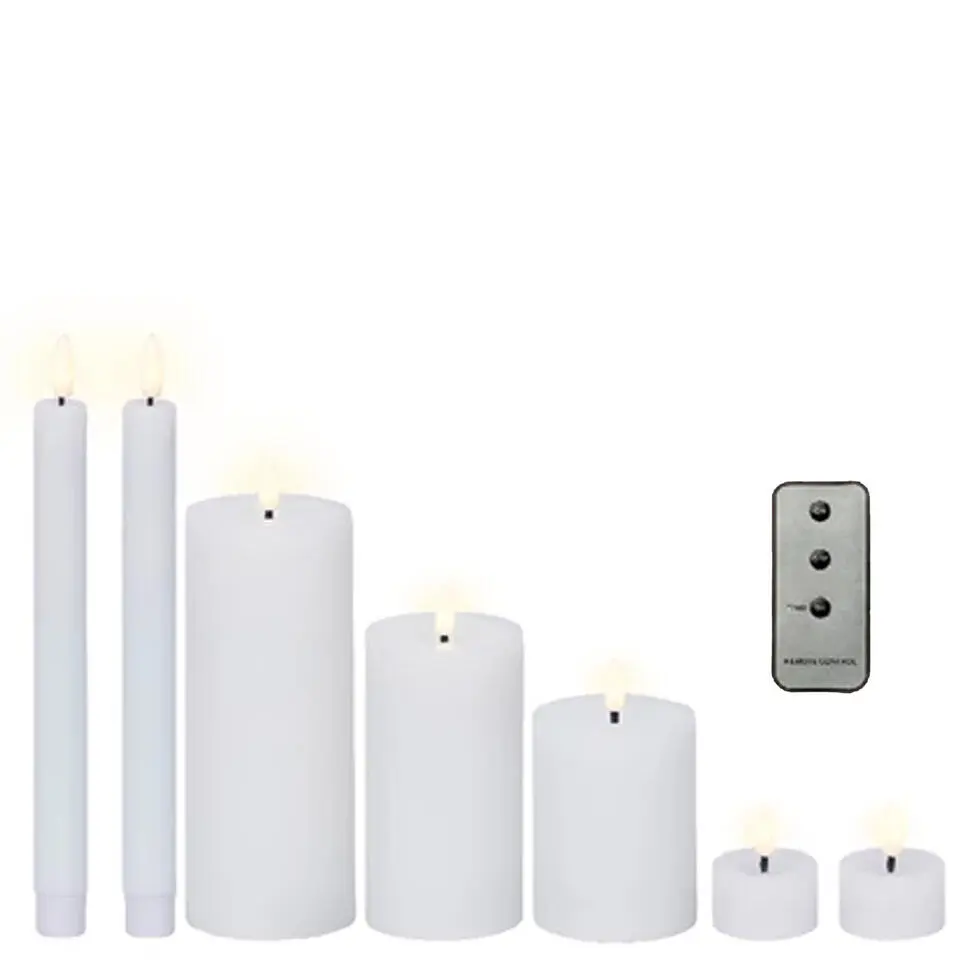 Lumineo LED kaarsen set - 7-delig - wit - met afstandsbediening
