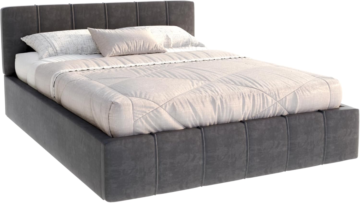 FDM Bett Florida 160x200 cm mit Lattenrost Stauraum Doppelbett Samt Trinity Graphit Bettkasten
