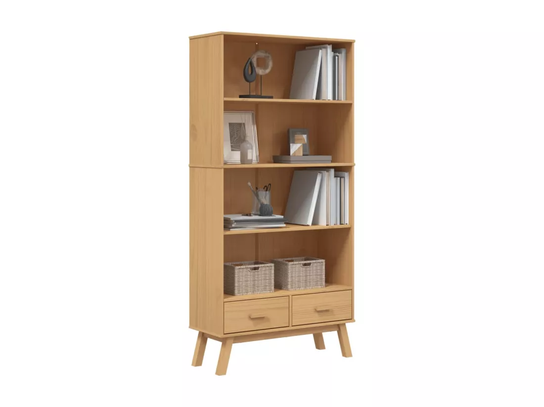 Bibliothèque à 4 niveaux OLDEN marron bois de pin massif