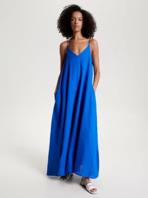 Vestido longo de linho com modelagem solta