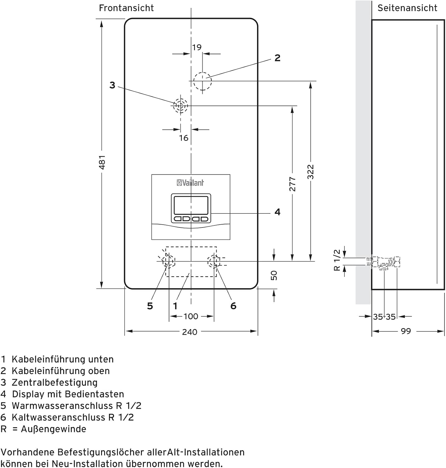 Vaillant elektronischer Durchlauferhitzer, VED plus 21/8, druckfest, 21kW, 400V, gradgenaue Auslauftemperatur, stufenlos einstellbar, Grafikdisplay, 0010023767