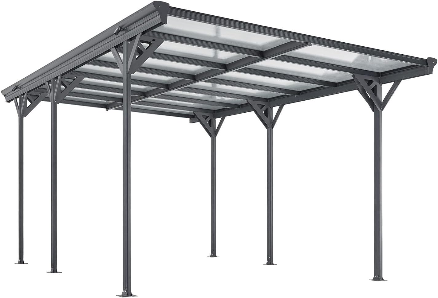 Juskys Carport mit Flachdach 5x3 m - Überdachung aus Aluminium mit Doppelstegplatten - Unterstand für Autos - freistehende Montage - Dunkelgrau