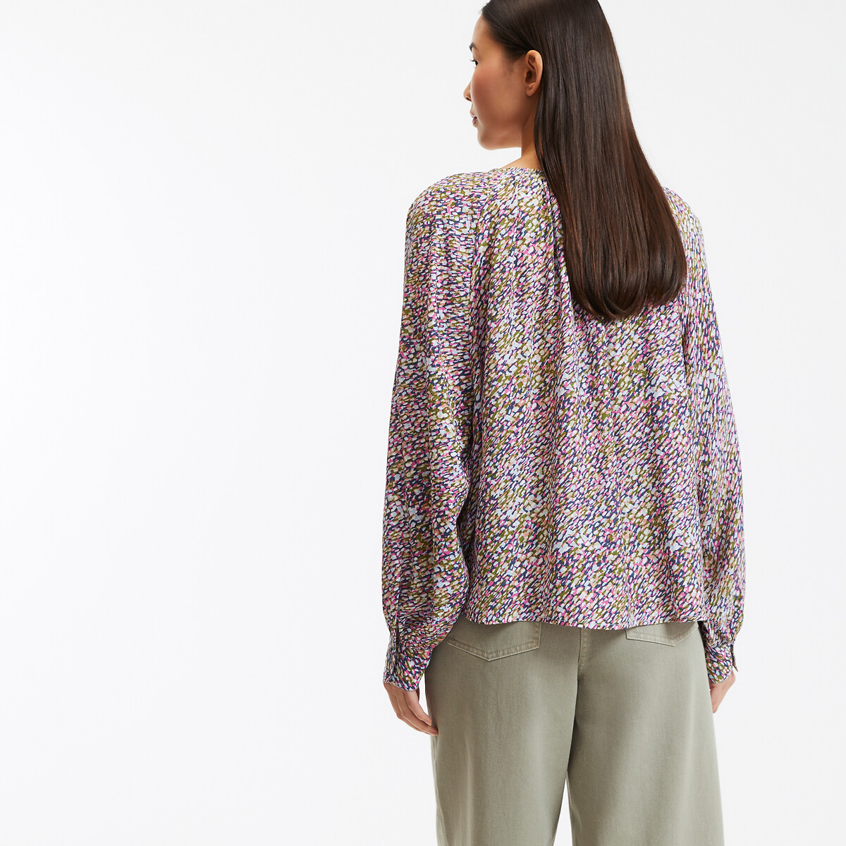 COLEÇÃO LA REDOUTE<br>Blusa fluida estampada, modelagem ampla, gola redonda