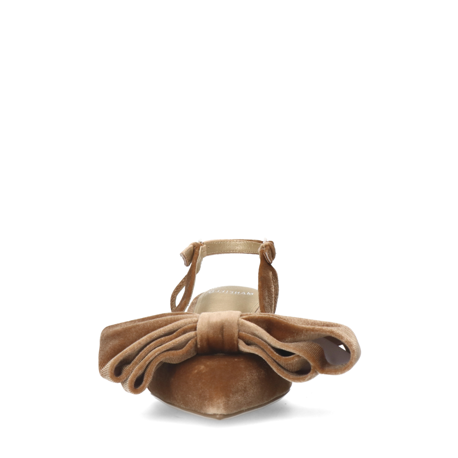 Taupe velours slingbacks met strik