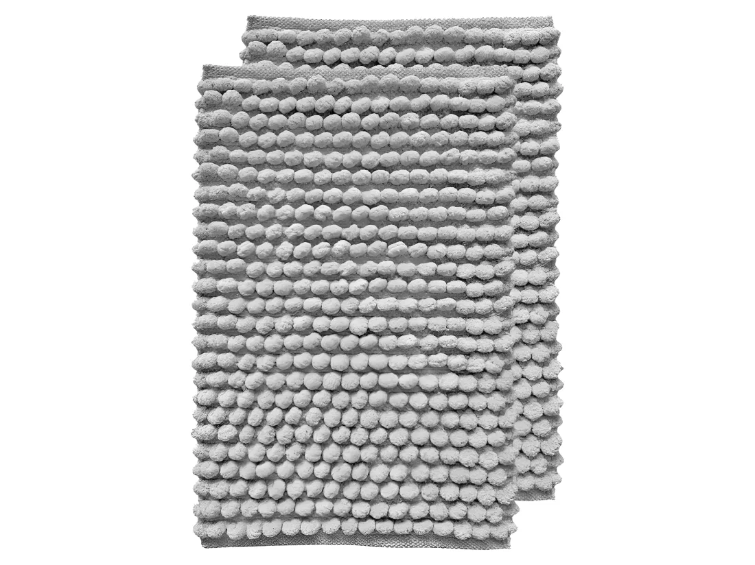 Lot 2 tapis de salle de bain 40 x 60 cm mini pompon gris - MARIE