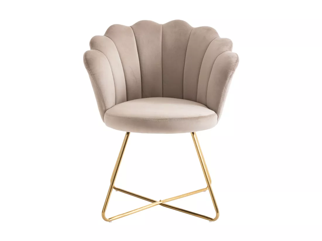 Lot de 6 chaises en velours et métal - Beige et doré - FIORI II