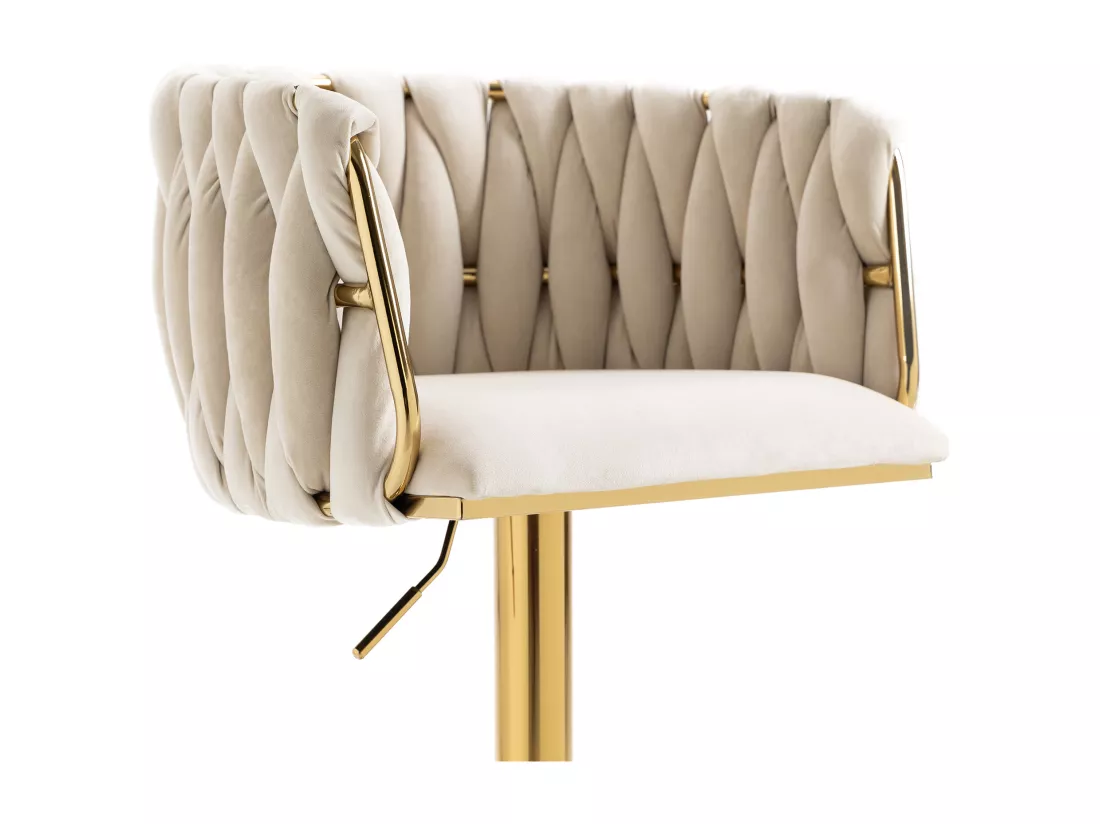 Lot de 2 tabourets de bar, pivotante, réglable en hauteur avec dossier et repose-pieds, pied en metal, 53x51x83-105cm, beige