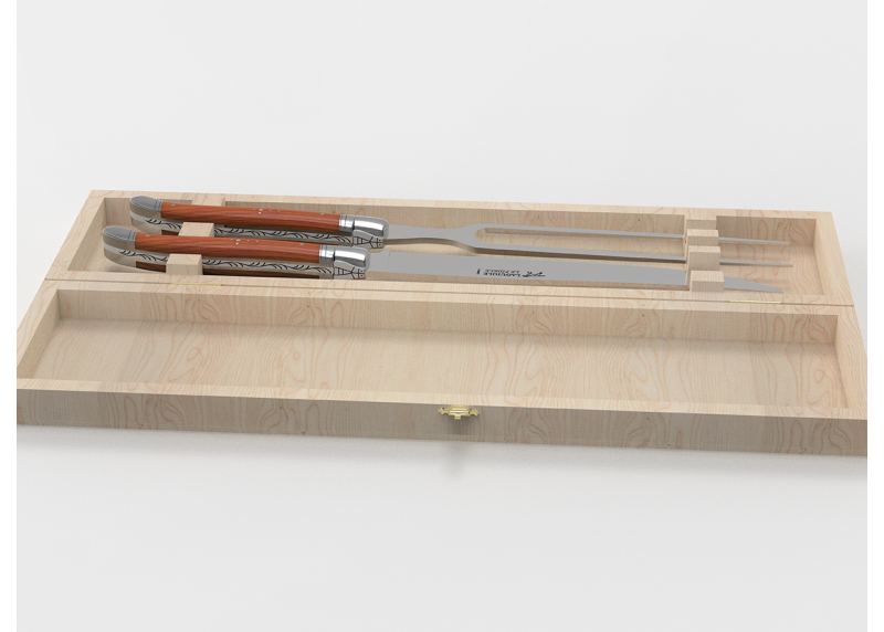 Service à viande Laguiole avec un manche en bois d'If et mitres en acier inoxydable