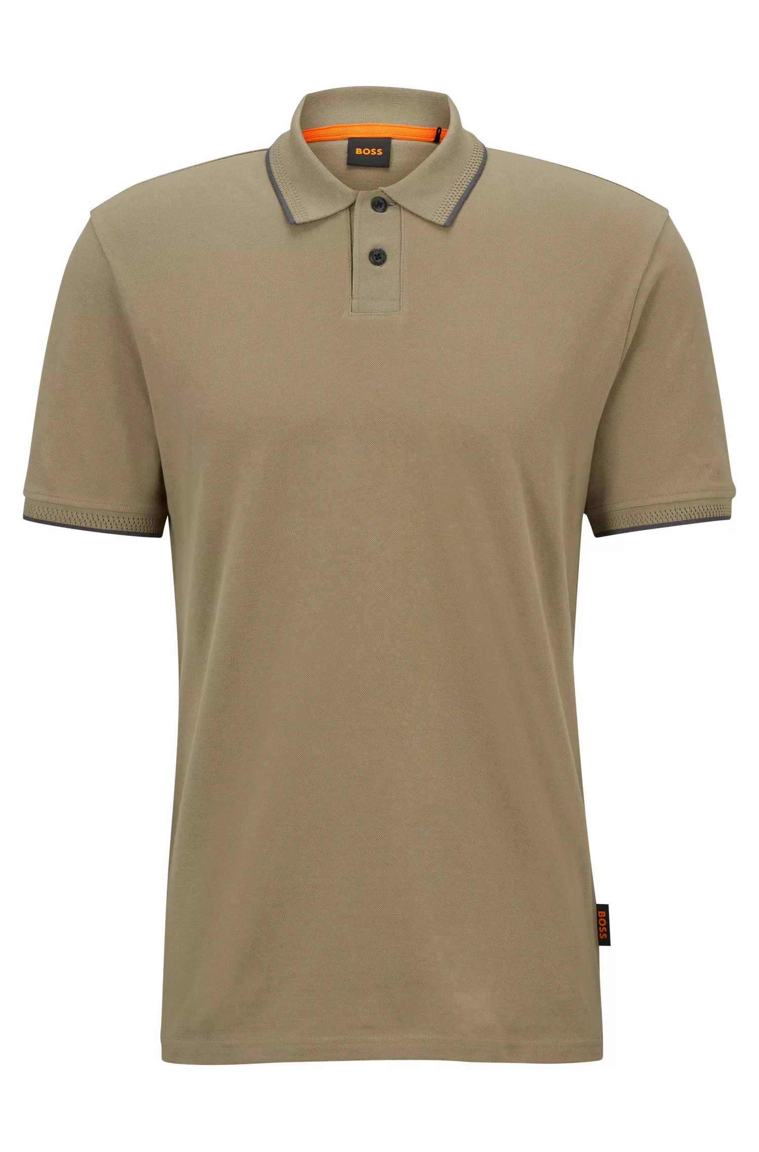 Polo BOSS laranja em piqué de algodão com detalhes contrastantes