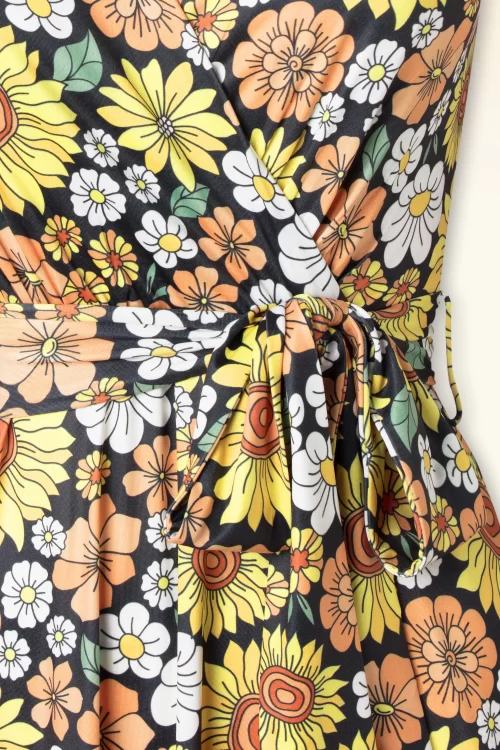 Vintage Chic for Topvintage Julieta floral midi jurk in zwart en multi