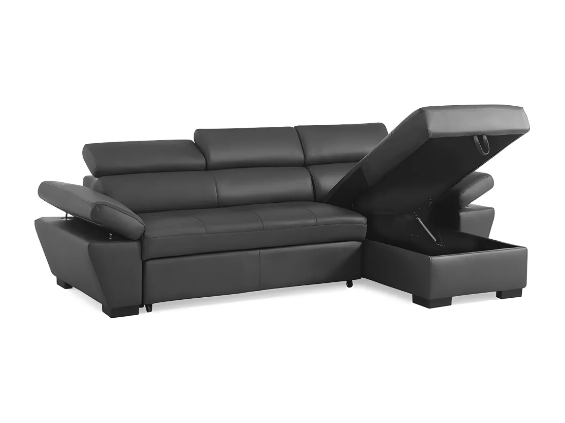 Canapé d'angle droit convertible en cuir gris anthracite JONOVA