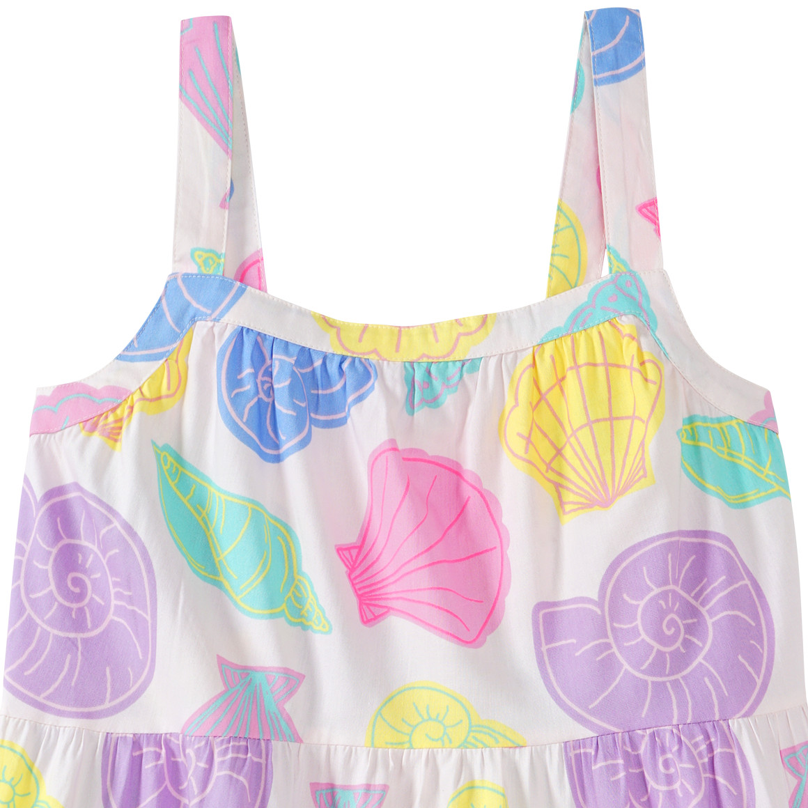 Yigga Mädchen Kleid mit bunten Muscheln weiss / bunt