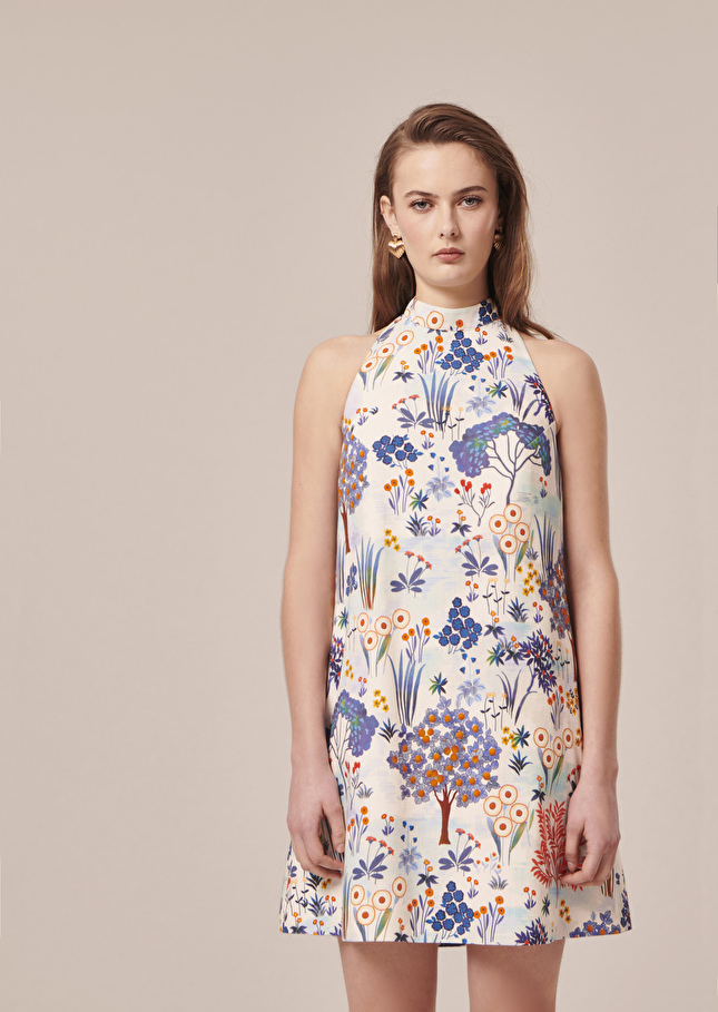 Robe Rebekableue imprimée fleuri en coton