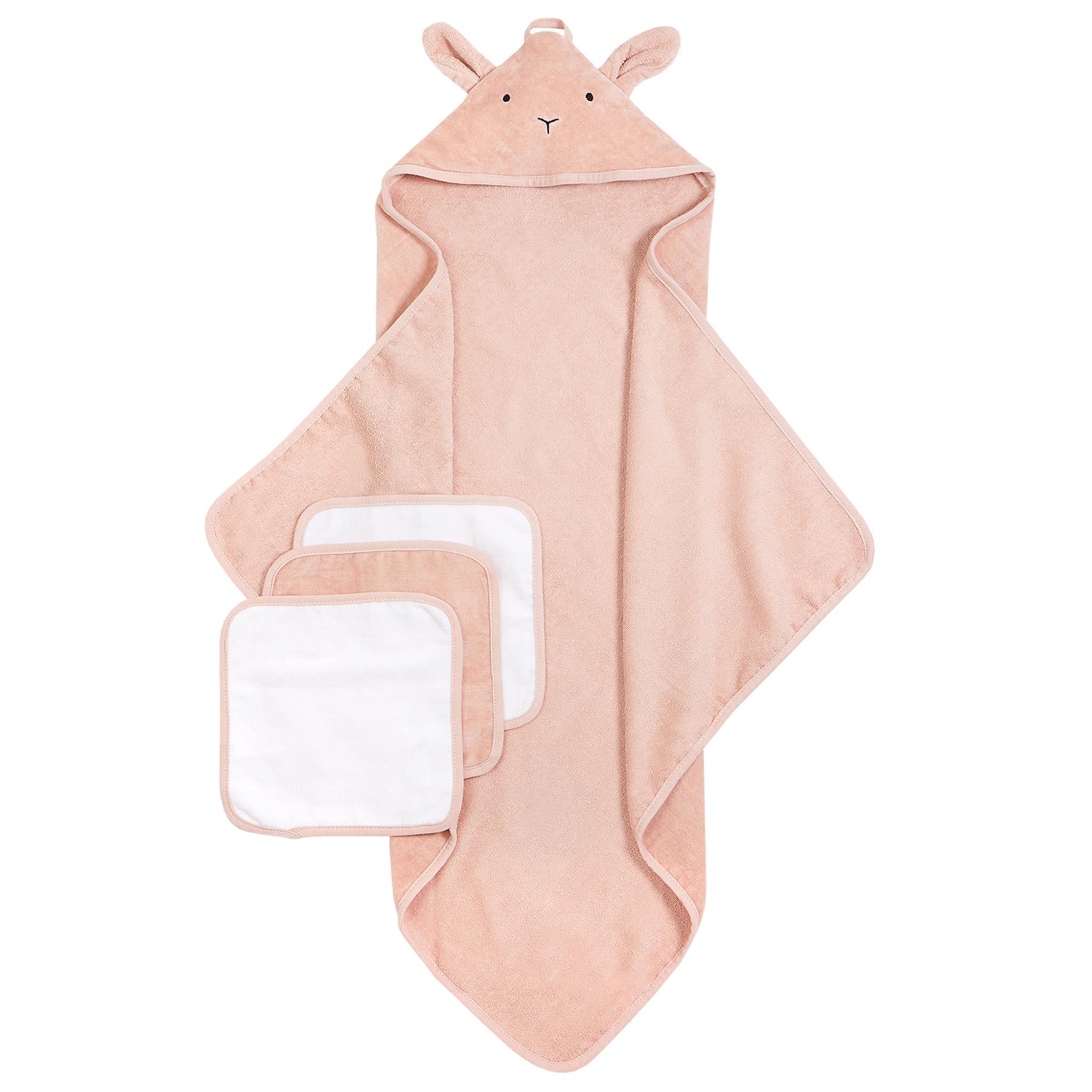 Petit Lem Ensemble Serviette de Bain et 3 Débarbouillettes - Lapins