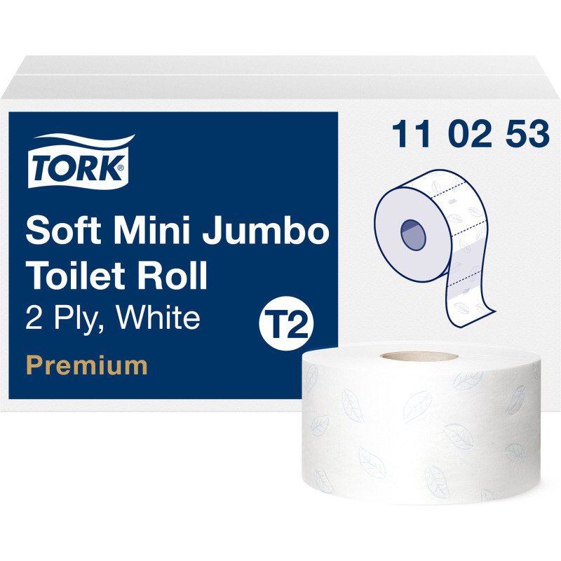 Papier toilette Mini Jumbo double épaisseur Tork T2 Premium - 12 rouleaux de 170 m
