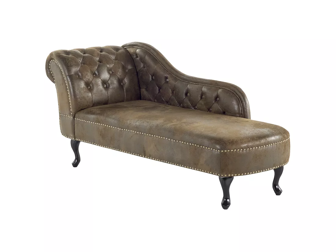 Chaise longue en simili daim marron côté droite NIMES