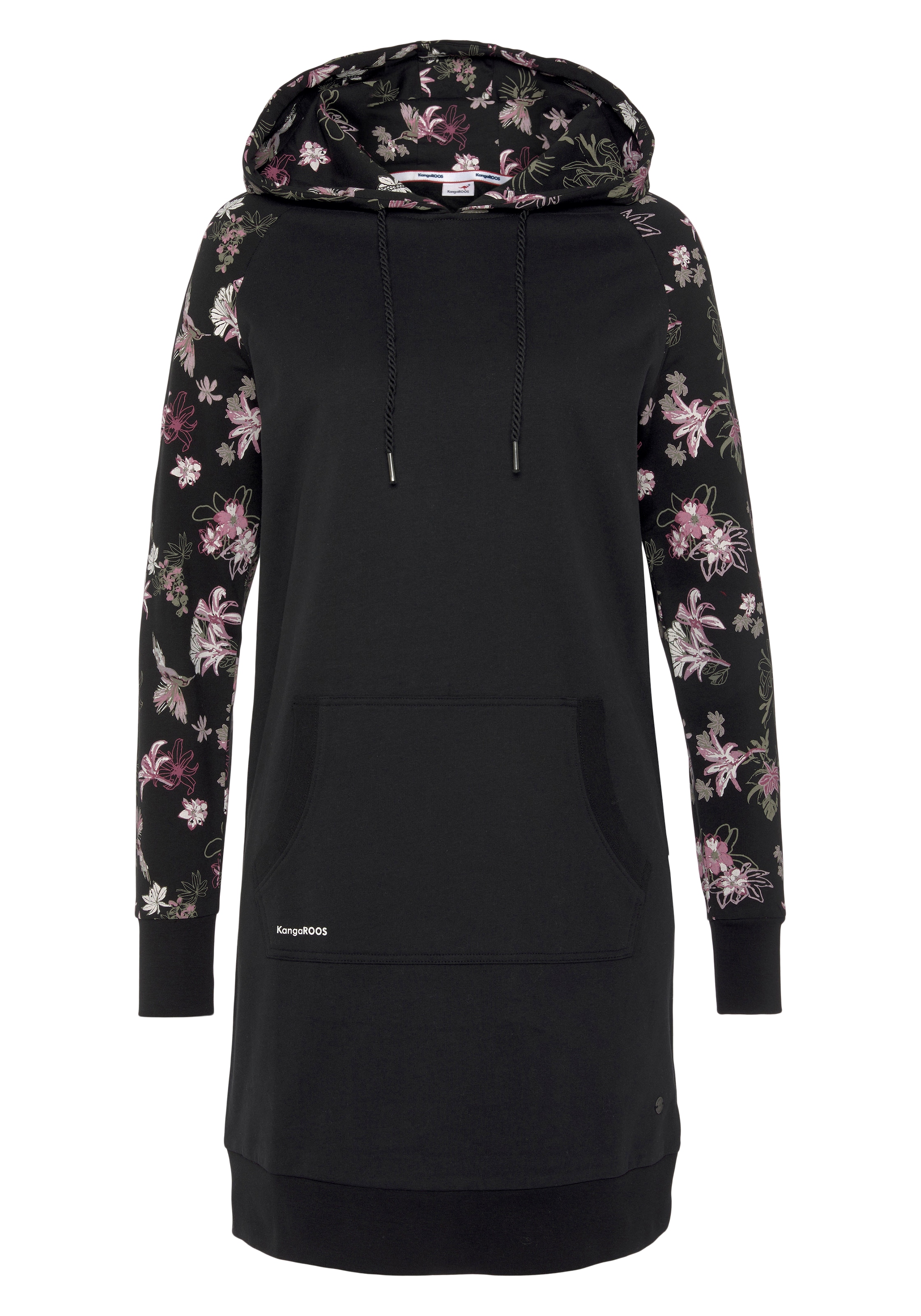 KangaROOS Sweatkleid Kängurutasche knielang,  figurumspielend,  aus angerauter Sweatware,  mit Kapuze