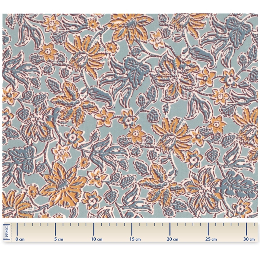 Tissu Coton Au Mètre Ex2400 Indienne Bleu Glacier Ocre