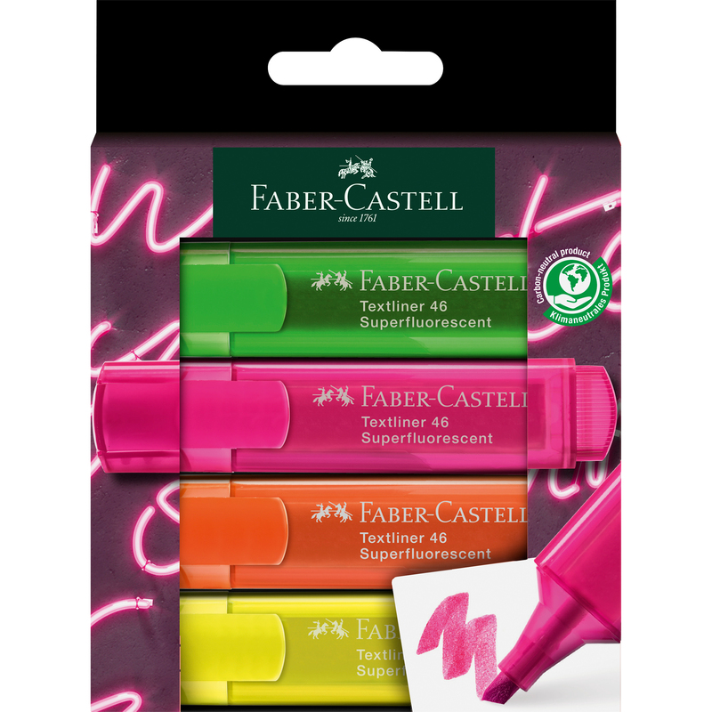 Faber-Castell Leuchtstift 46 GenZ, 4er Etui, assortiert