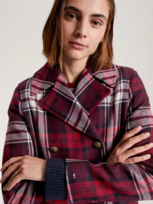 Casaco de marinheiro xadrez tartan de abotoamento duplo