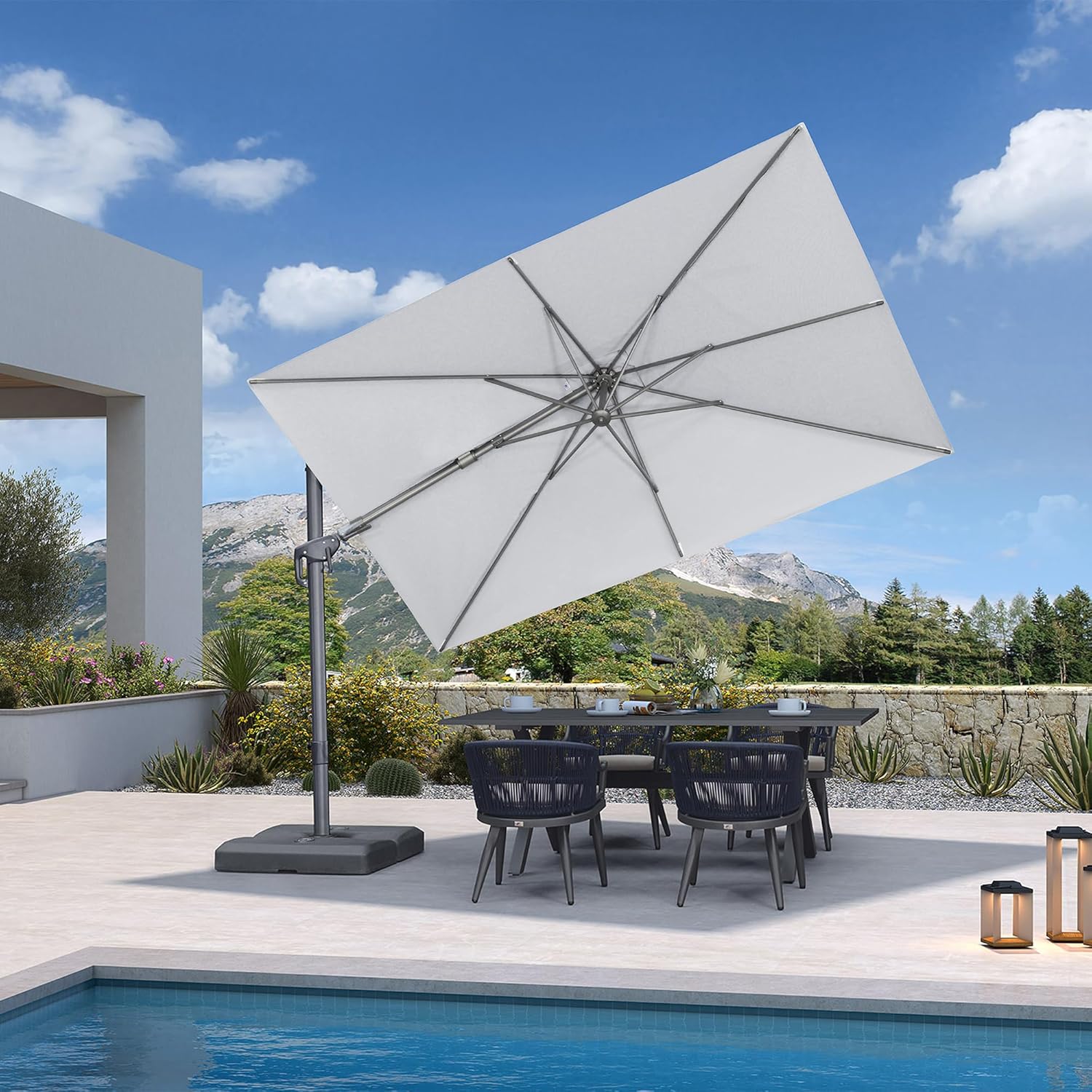 PURPLE LEAF Ampelschirm Twist 200 x 300 cm Sonnenschirm Rechteckig aus Acrylimitat, Beidseitig Axial Schwenken, 360° Drehbar Alu Gartenschirm, UV50+, Kieselgrau